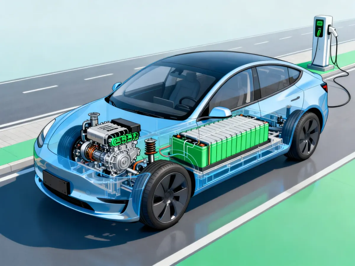 Schemat samochodu hybrydowego plug-in z silnikiem elektrycznym, spalinowym i akumulatorem