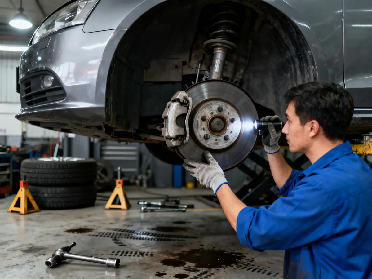 Mechanik sprawdzający dopasowanie felgi i odstępy od elementów zawieszenia