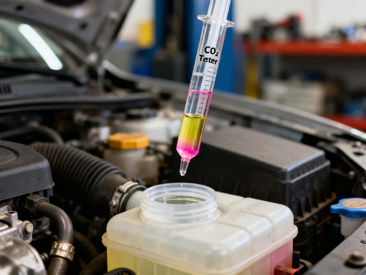 Tester CO2 z odczynnikiem wskazującym obecność spalin w układzie chłodzenia