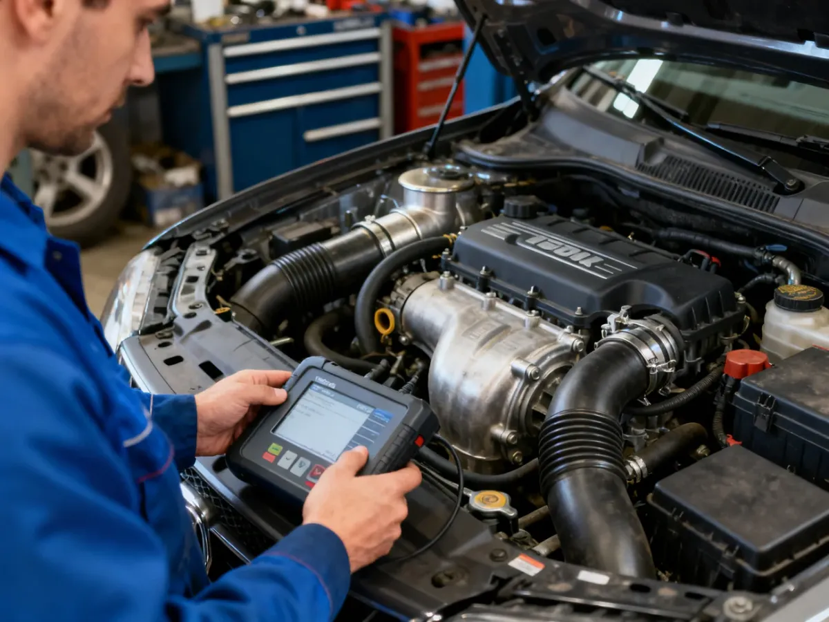 Mechanik diagnozujący zawór EGR i układ dolotowy w komorze silnika