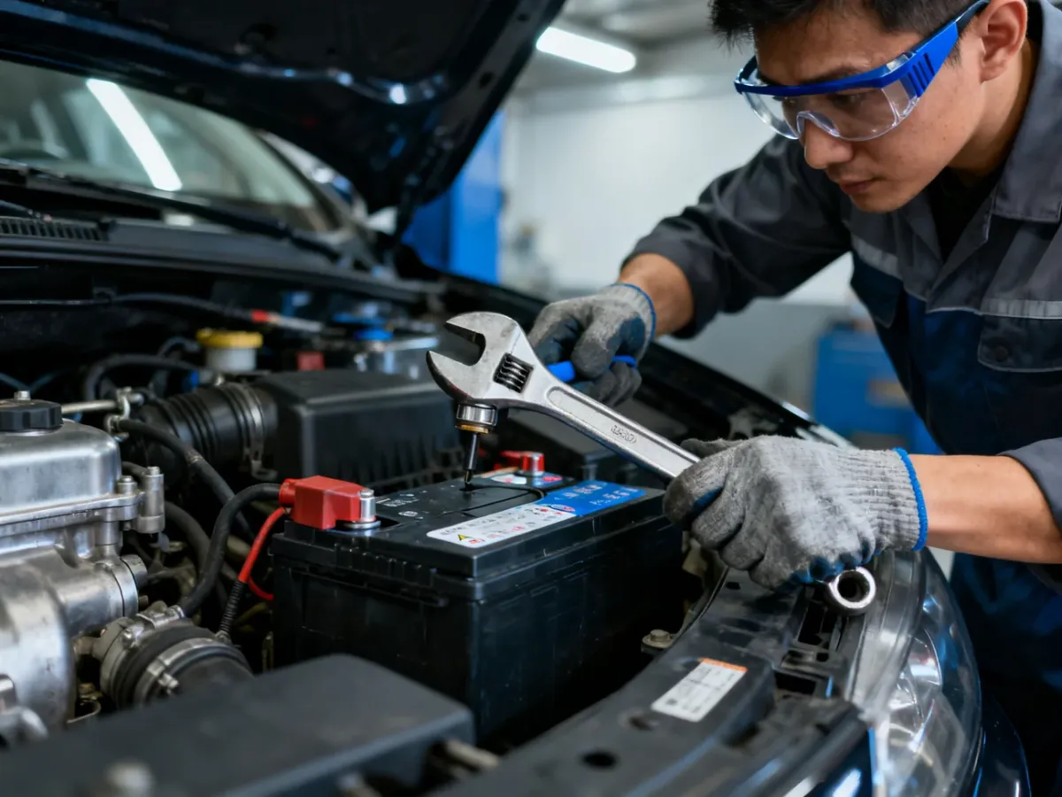 Mechanik bezpiecznie odłącza ujemną klemę akumulatora